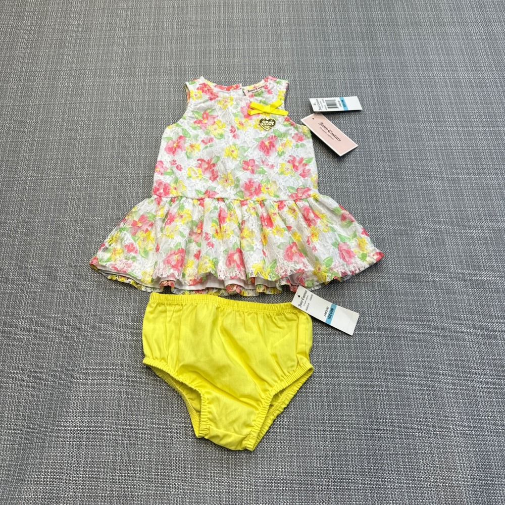 Juicy Couture Baby Girls 6/9 Months Floral Dress and Bloomer Set New